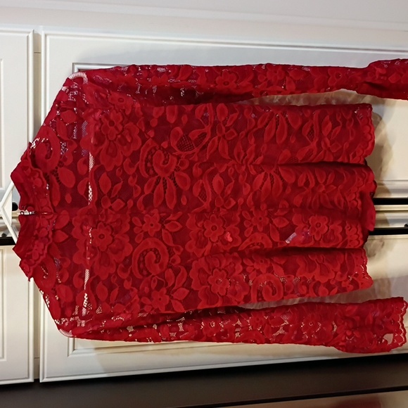 J. Crew Lace Mock Neck Top Size 4 Red - Picture 8 of 8